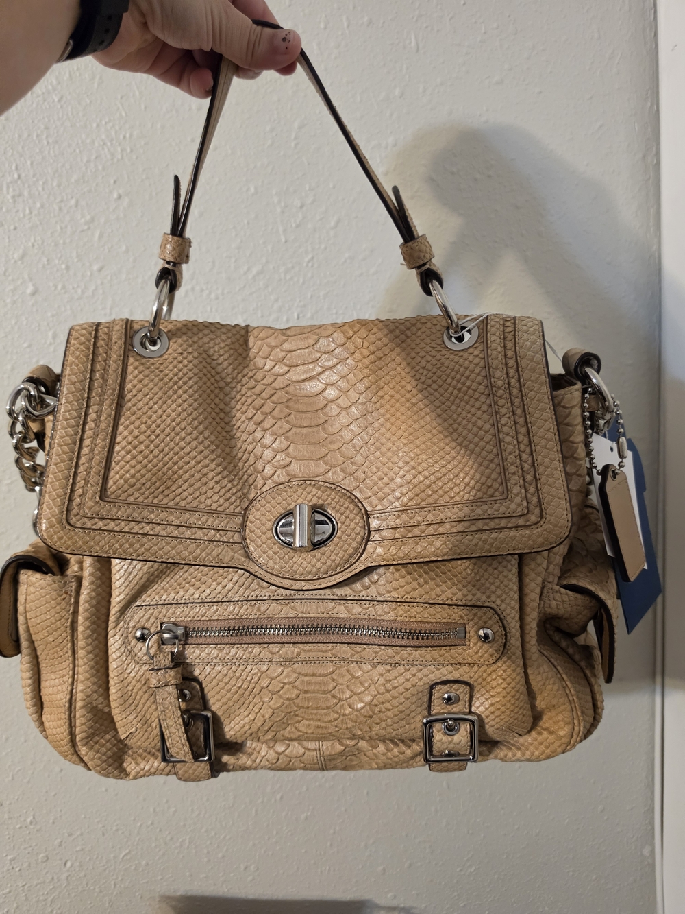 Taupe Snake-Embossed Top-Handle Coach Sydney Satchel